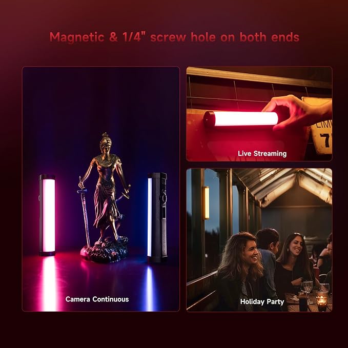 PHOTOOLEX 360°RGB Tube Light, LED Video Light Wand, Magnetic Light Stick | 2500K-9900K/360° Full Color/CRI 96+/2600mAh/Rechargeable/Handheld, Photography Light Bar for TikTok YouTube