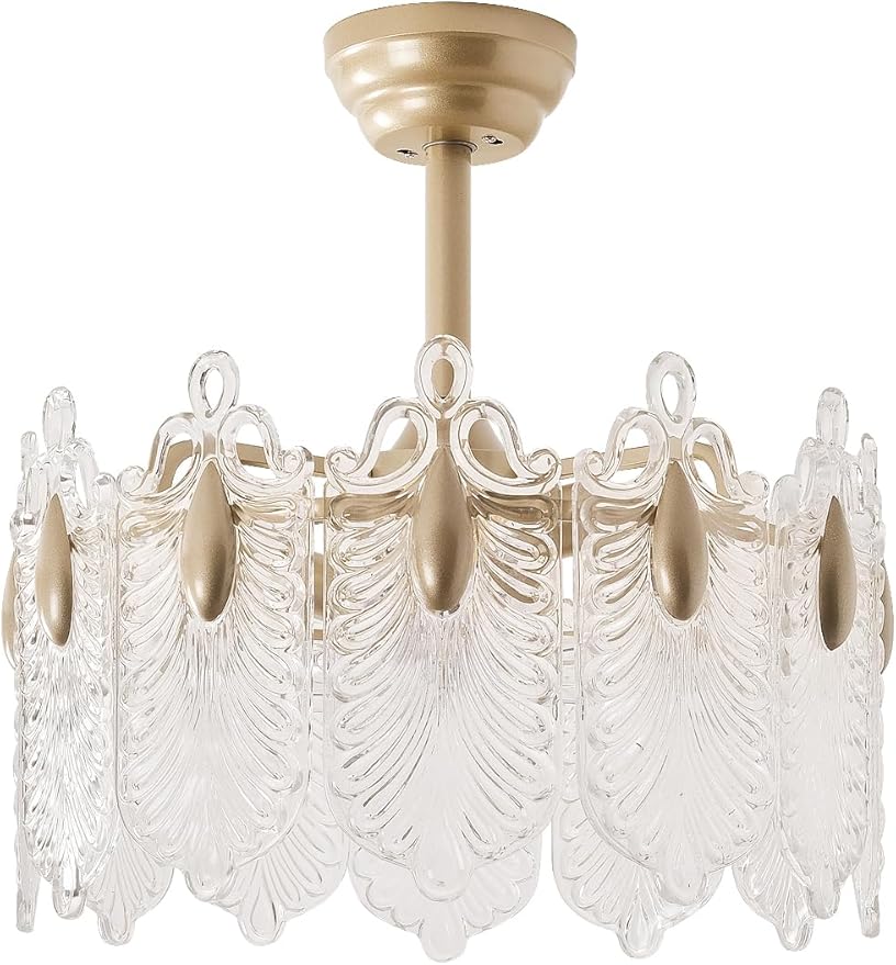 20 Inch Gold Crystal Fandelier Ceiling Fan with Light, Mid Century Gold Fandelier Ceiling Fans with Lights Remote Control, French Country Chandelier with 6 Speeds for Bedroom, Nursery, Living Room