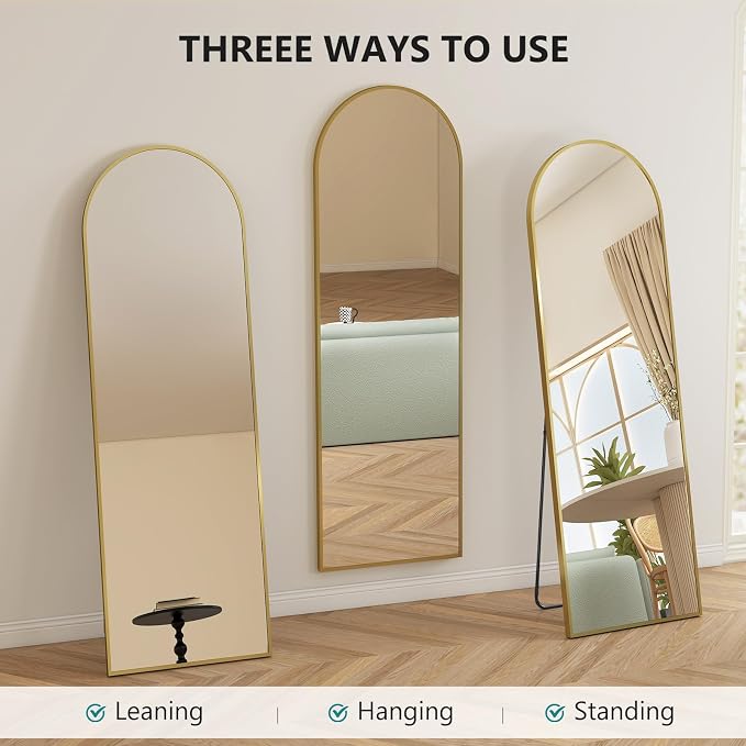 Arched Mirror Full Length, Upgraded 16"x59" Body Wall Mirrors with Shatter-Proof Glass, Floor Standing, Hanging or Leaning, Tall Arch Mirror with Stand Aluminum Alloy Frame for Bedroom Cloakroom