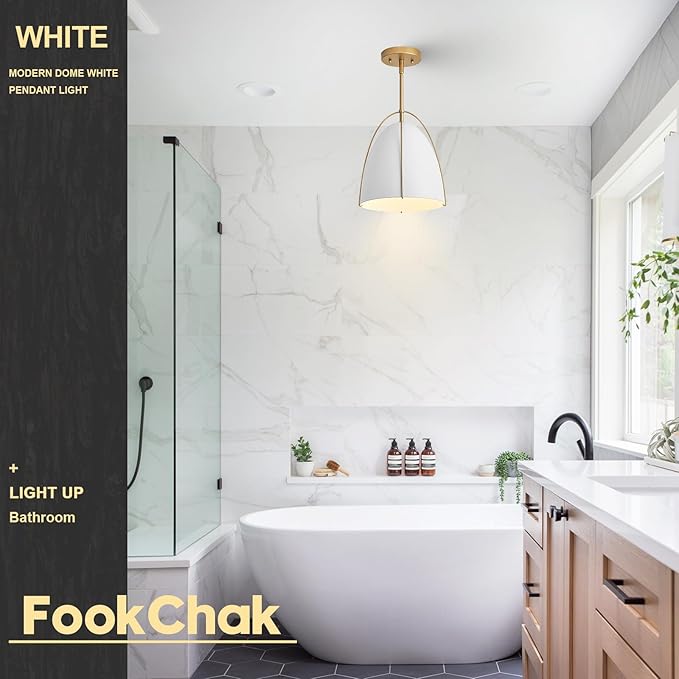 10in Dome Pendant Light White Kitchen Island Pendant Lighting Modern White & Gold Pendant Lights Fixture for Dining Room Kitchen Sink, E26