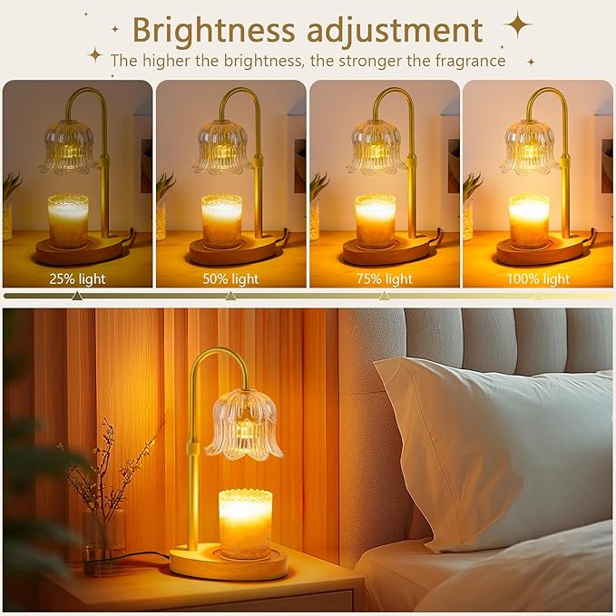 Candle Warmer Lamp Flower Electric Timer - Home Decor Women Birthday Gifts | Dimmable Candle Warmer Height Amber Glass 2 Bulbs For Jar Adjustable Wax House Warming Gifts Her Mom Halloween Christmas