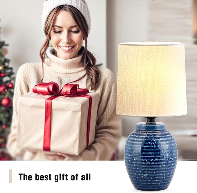 EJIAXIN Table Lamps Set of 2-13.75" Small Bedside Lamps - Classic Farmhouse Ceramic Table Lamp for Bedroom, Living Room, Nightstand, Office, Side Desk Lamp, End Table