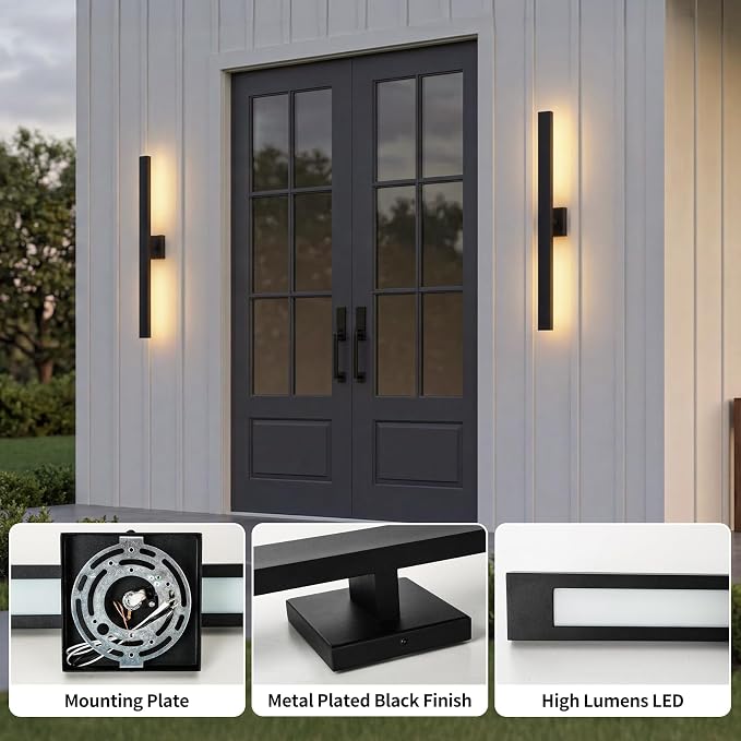 Aluminum 32 Inch Modern Wall Sconces Set of 2 LED 26W Black Sconce | WaterproofWall Lighting Indoor Outdoor Hardwired Wall Lights for Office,Porch, Bedroom, Bathroom, Living Room,Garden