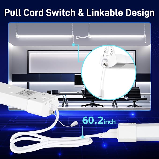 hykolity 4FT 120W LED Shop Light Linkable,13000LM(400w Equivalent), 5000K | Utility Shop Lights for Garages,Workshops,Basements,Hanging or Flush Mount, with Power Cord and Pull Chain, ETL, 4 Pack