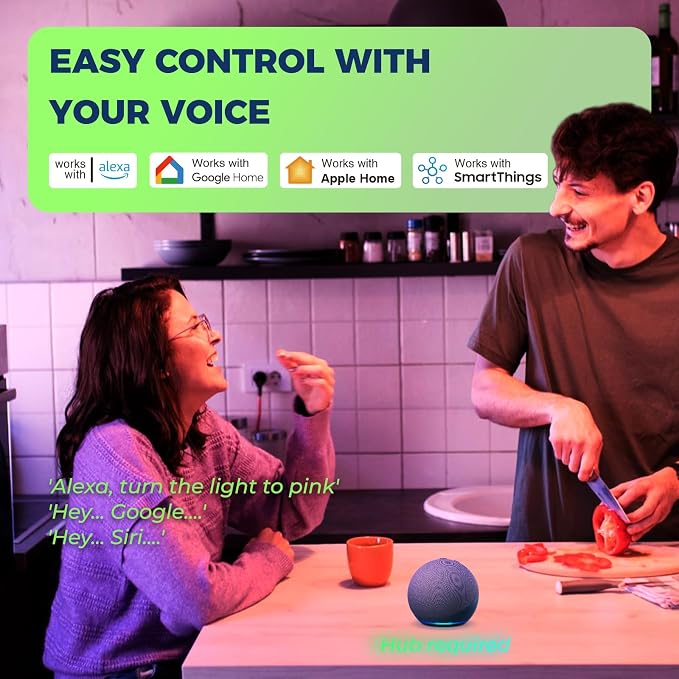 Matter Smart Light Bulbs, RGBCW Color Changing Light Bulb | Compatible with Alexa/Apple Home/Google Home/SmartThings, E26 Smart Bulb 800LM, 2.4G WiFi, ETL Listed, Hub Required, 2 Pack