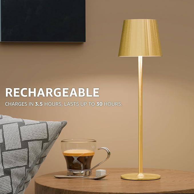 uuffoo 3 Pack Cordless Table Lamp Rechargeable 5000mAH Battery Operated Lights Touch Control LED Portable Desk Lamps 3 Color Dimming for Outdoor Coffee Bedroom Kitchen (Gold)