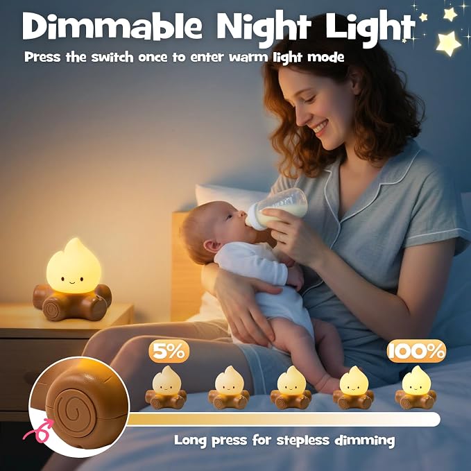 Campfire Night Light with Flickering Mode Dimmable Halloween Campfire Nightlight for Nursery Breastfeeding Cute Silicone Flame Light Rechargeable Touch Bedside Lamp for Halloween Bedroom Dorm Decor