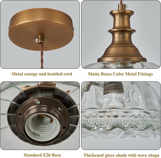 HDDFL Glass Pendant Lights Modern Pendant Lighting Fixtures Hanging Lamp Brushed Finish Hanging Light Fixture for Kitchen Island Bedroom Dining Room Coffee Shop Hallway Hotel Living Room