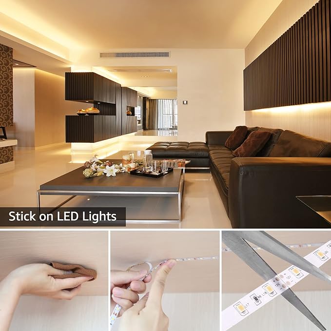 Lepro 12V LED Strip Light, Flexible, SMD 2835, 16.4ft Tape Light for Home, Kitchen, Party, Christmas and More, Non-Waterproof, Warm White(Not Include Power Adapter) (Pack of 3)
