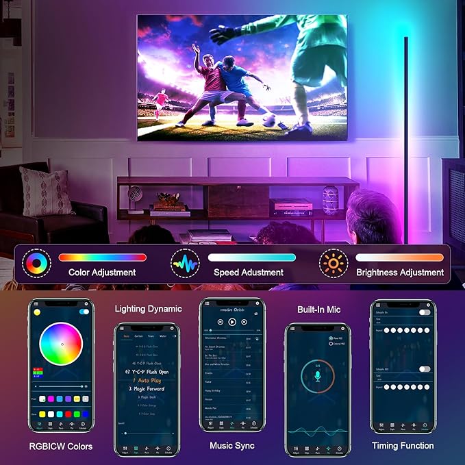 Tyute LED Corner Floor Lamp, 68+ Scenes, 16 Million Colors Corner Light with App & Remote Control, Smart RGB Ambient Lighting with Music Sync, Mood Lighting for Bedroom, Living Room, Gaming Room