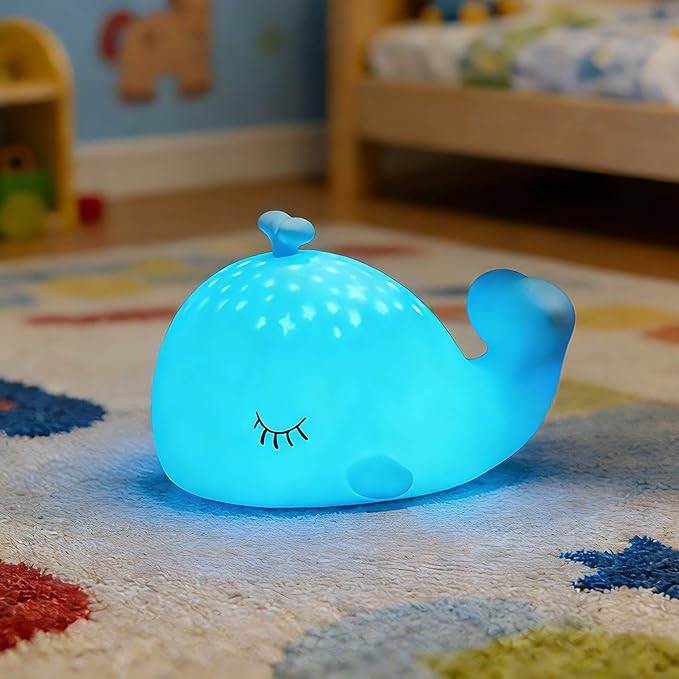 Whale Night Light Squishy Silicone Nursery Breastfeeding Nightlight with Timer 3-Level Warm White RGB Color Modes Cute Whale Lamp Rechargeable Touch Bedside Desk Sea Animal Lamp for Bedroom Dorm Decor