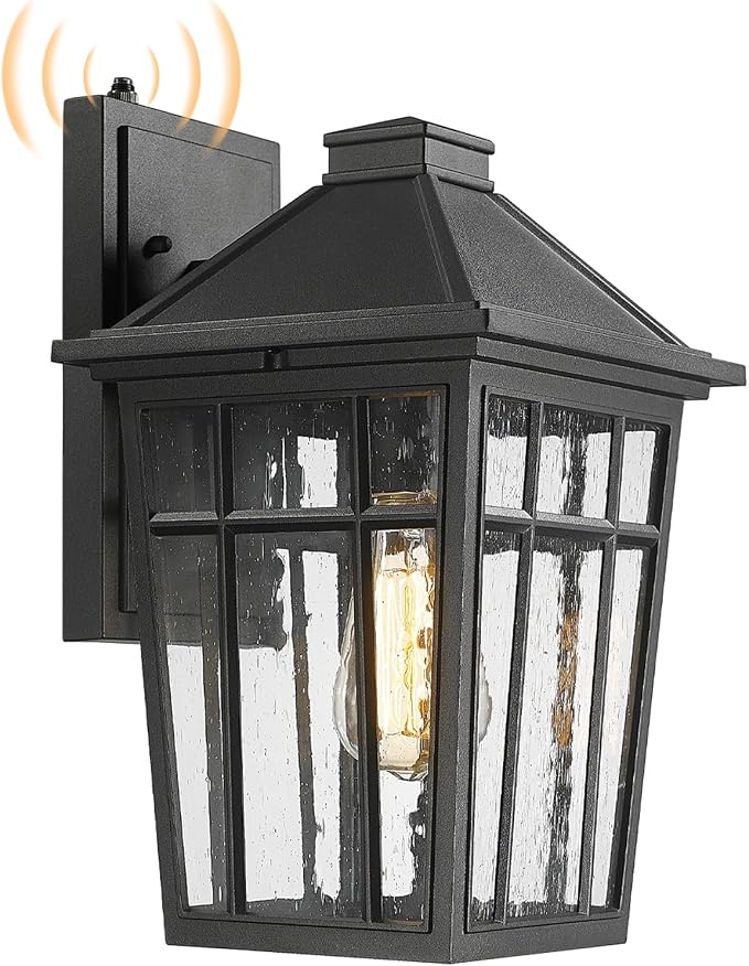 Darkaway Dusk to Dawn 14inch Outdoor Wall Lights E26 Socket | Exterior Lighting Wall Mount Porch Lights Black Outdoor Sconce Lights with Seeded Glass for House Patio Hallway Garage