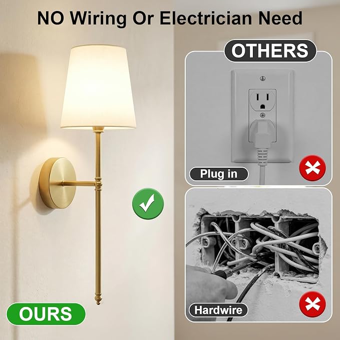Wall Sconces Set of Two, Battery Operated Rechargeable Wireless Sconces Wall Decor with Remote, RGB Dimmable Wall Lamp for Bedroom Living Room Hallway (Gold)