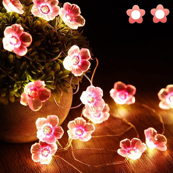 Mudder 2 Pack 13 FT 40 LEDs Cherry Blossom Flower String Lights | Pink Fairy Lights USB and Battery Operated Decorative String Light for Bedroom Indoor Outdoor Christmas Valentines Decor