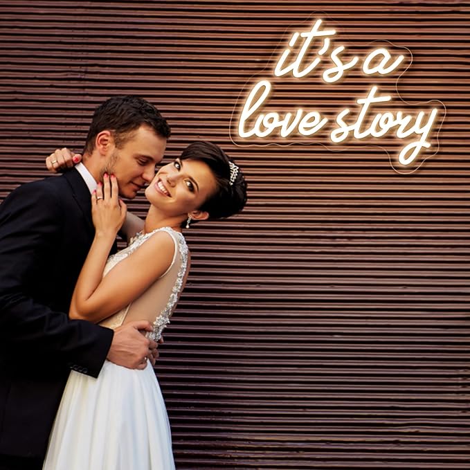 Its a Love Story Neon Sign, Warm White USB Led Light Up Signs for Bedroom Aesthetic Birthday Wedding Party Gift Boyfriend Girlfriend Lover Women Men Room Bathroom Decoration Gift, 15.7 x 11.8 Inch