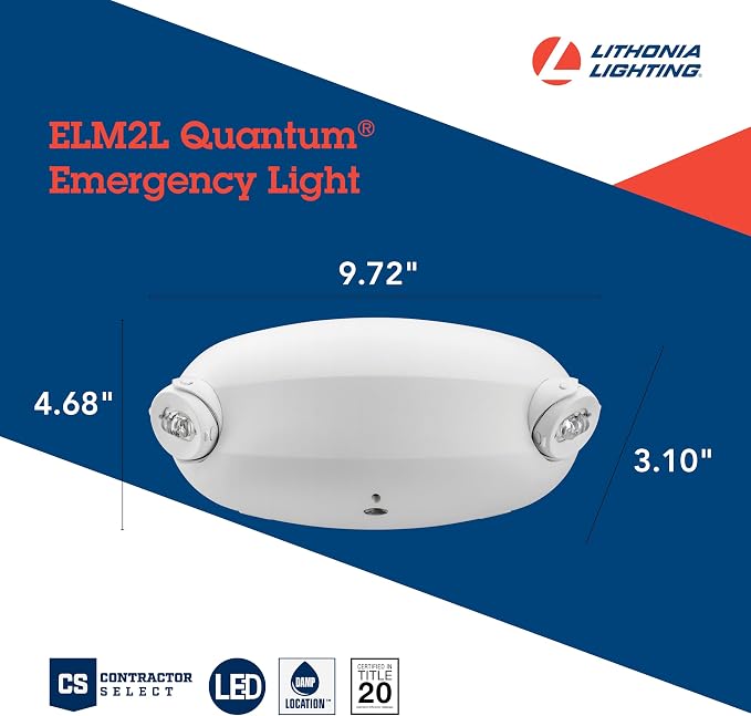 Lithonia Lighting Quantum Emergency Light, 2 Aimable Lamp Heads, 120/277V | Ceiling or Wall Mount, White Thermoplastic, Contemporary Commercial LED Emergency Lights w/ 120/277V Dual Voltage (ELM2L M12)