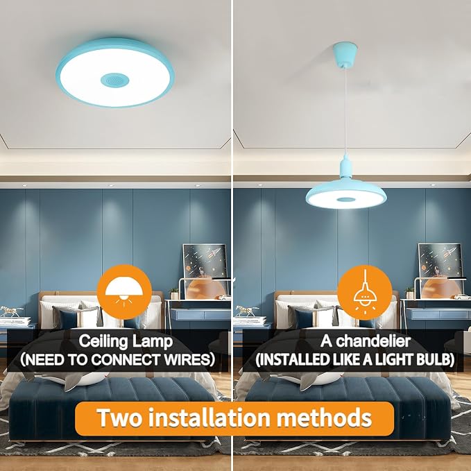 Sky Blue Waterproof LED Flush Mount Ceiling Light Fixture,with Bluetooth Speaker,11 Inch,18 watt,Dimmable Music Lamp,RGB Color Changing Light with Remote Control,for Bathroom,Shower,Bedroom