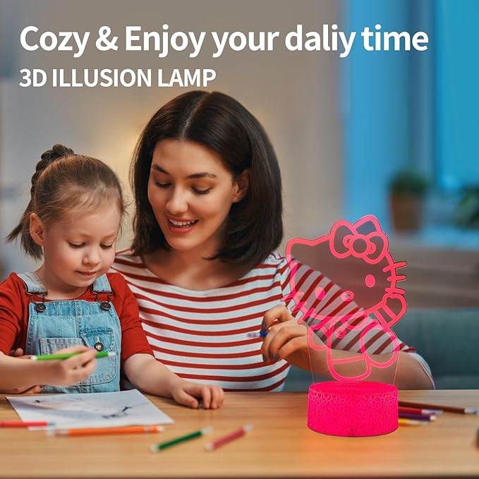Cat Night Light Cute Night Light - Anime Charater 16 Color Change Decor Kitty Lamp with Remote, Dim, Timer,Kids Gifts for Christmas Birthday,Nursery Baby