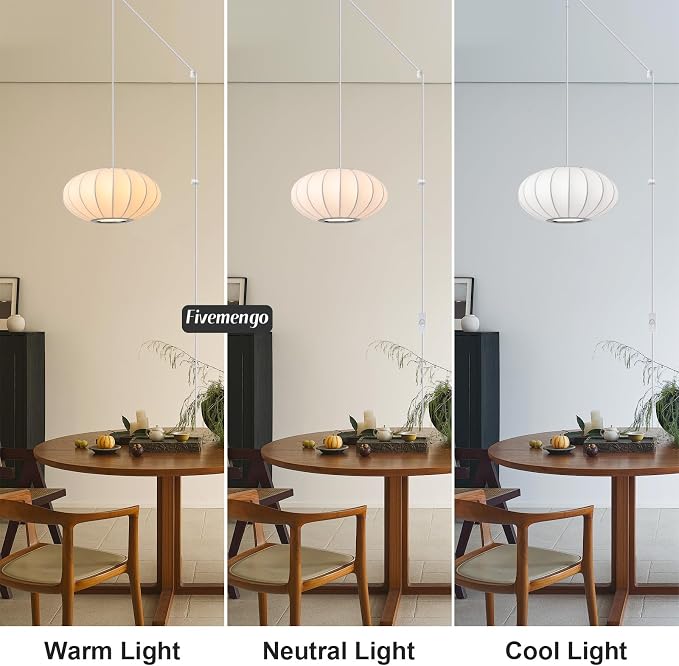 11.8in Plug in Lantern Pendant Light, Small White Imitation Silk Pendant Light Wabi Sabi Saucer Japanese Bubble Hanging Lamp Chandelier for Living Dinning Room Kitchen Island Bedroom 1 Pack