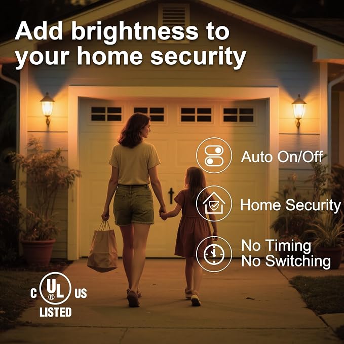 TJOY Dusk to Dawn Light Bulb Outdoor, Light Sensor, Automatic On/Off, 2700K | Photocell A19 LED Bulb for Outdoor Porch Lighting, 60W Equivalent, Energy Efficient 9W, Soft White, E26 Base, 8 Pack