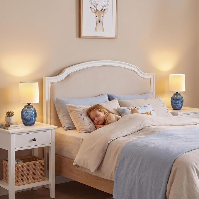 EJIAXIN Small Bedside Lamps -13.75" Farmhouse Table Lamps - Classic Ceramic Table Lamp for Bedroom, Living Room, Nightstand, Office, Side Desk Lamp, End Table
