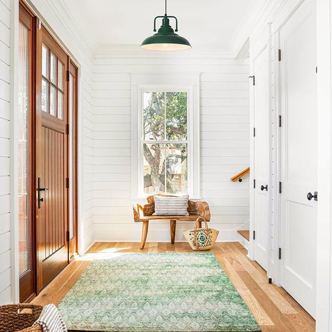 Farmhouse Pendant Light, 12.5inch, 2 Packs Green Kitchen Pendant Lights, Modern Pendant Lights, Pendant Lights Kitchen Island, Pendant Light for Bedroom, Office, Kichen Sink, Library