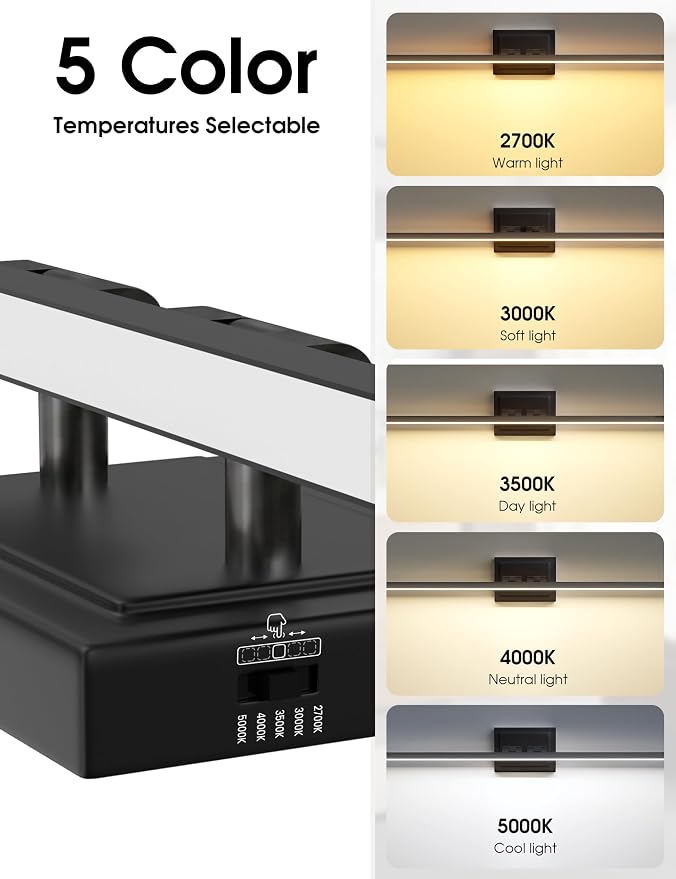 VOLISUN Modern Bathroom Vanity Light 55 inch, Rotatable, 36W Dimmable 5CCT Led Bathroom Light Fixture Over Mirror, Black Bar Vanity Light for Bathroom Mirror Cabinets-ETL Certificated