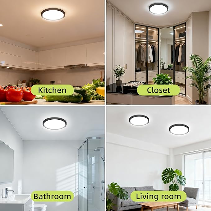 hepside 6PACK Flush Mount LED Ceiling Light Fixture 5CCT 7Inch 15W & 100W Equivalent Closet Light Fixture,Small Round Slim Surface Ceiling Lamp for Hallway,Bathroom,Bedroom,Kitchen,Interior