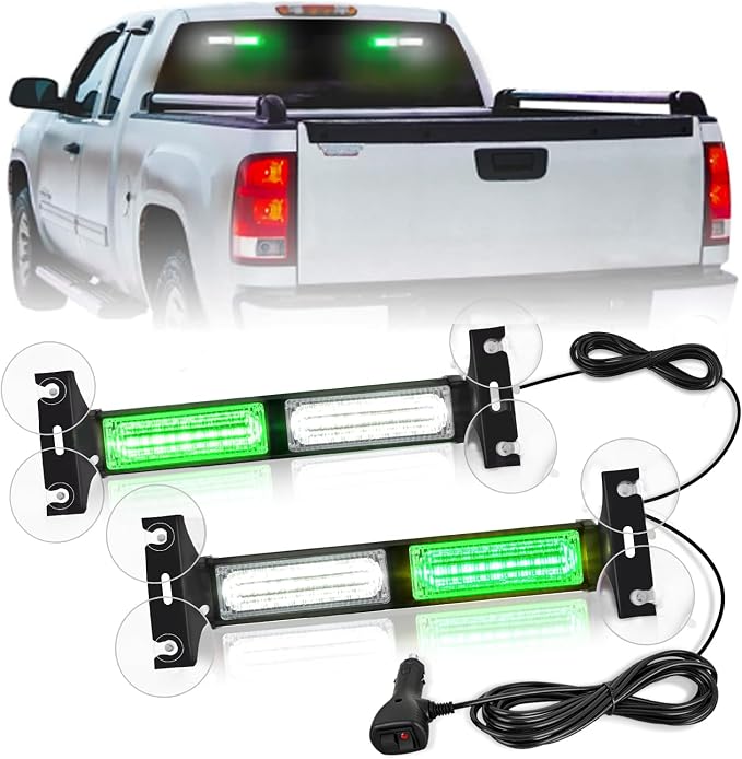 Nilight 40LED Green White Emergency Strobe Traffic Advisor Light Bar with Suction Cups Dash Safety Warning Hazard Flashing Lights Interior Front/Rear Windshield for Trucks Construction Vehicles | with Suction Cups Dash Safety Warning Hazard Flashing Li...