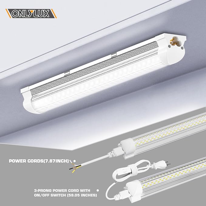 LED Shop Lights, LED Tube Light 25W 6000K(2 Pack) | Garage Lighting, Super Bright, Under Cabinet Lighting, Linkable with Plug Shop Lights for Garage Workbench Workshop Basement