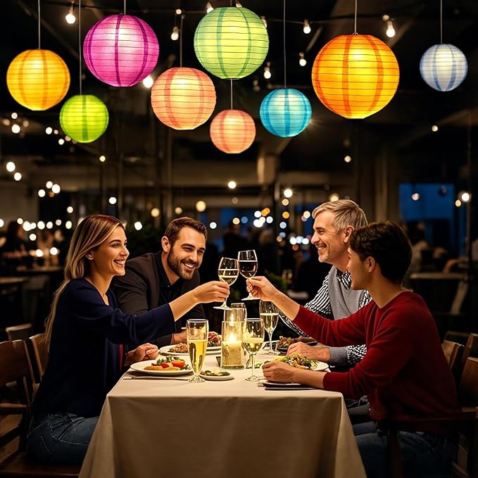 LIHAO 10PCS Colorful Paper Lanterns with Lights, Multicolor Chinese Lanterns Hanging Paper Lanterns for Party Decorations Wedding Birthday Classroom DIY Crafts(Size of 6'' 8'' 10'' 12'')