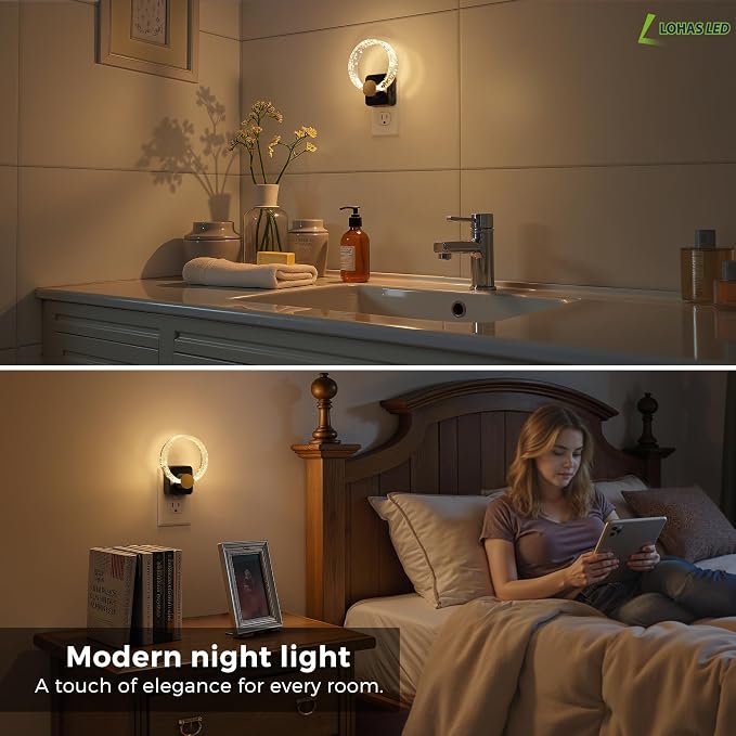 L LOHAS LED Night Lights Plug into Wall, Plug in Night Light, Light Sensor | 3000K Soft White, 0-100LM Brightness Adjustable, Bubble Nightlight for Bathroom Bedroom Hallway