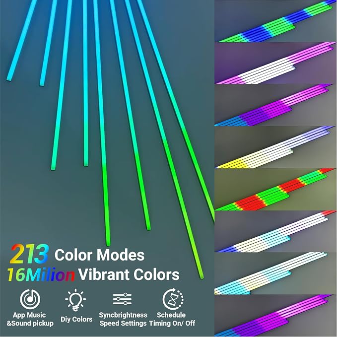 HAMRVL RGB+IC Smart Recessed Lighting Wall Panel Lights, 8PCS Slat Wall Lights for Acoustic Panels, APP & Remote Control, Music Sync, Chasing Effect, Timer, LED Light Wall Panels for Wood Wall Panels