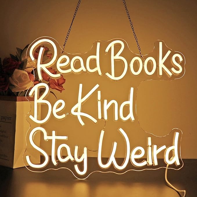 Neon Sign, HSJNJKFU Read Books Neon Signs for Wall Decor Warm White Led Light up Signs for Classroom, Bookstore, Library, Office, Room Decor - Dimmer Light Sign USB Powered