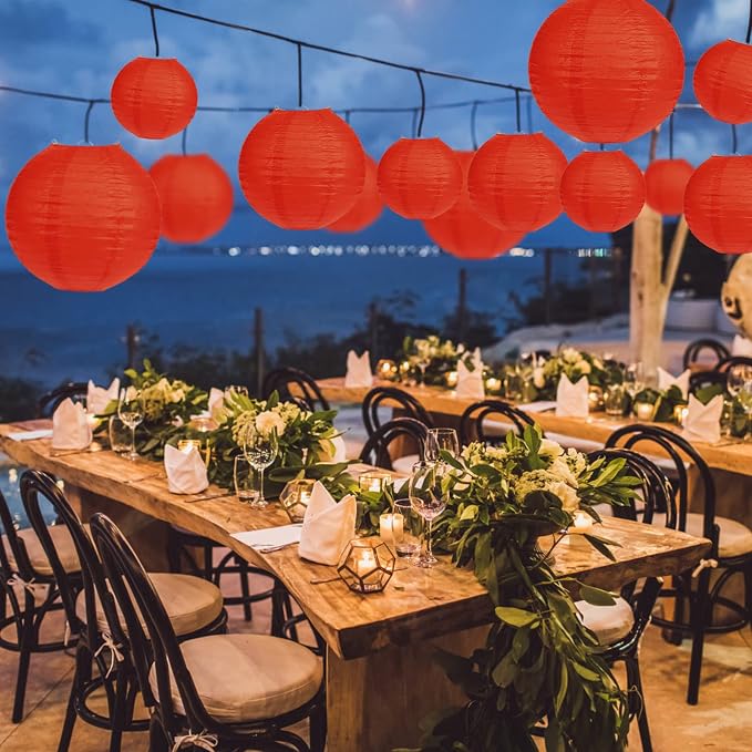 LIHAO 20 Pack Red Paper Lanterns, 4 Assorted Sizes Round Hanging Decor | Chinese New Year, Lunar New Year, Red Chinese Lantern, Wedding or Birthday Party, Metal Frames Included