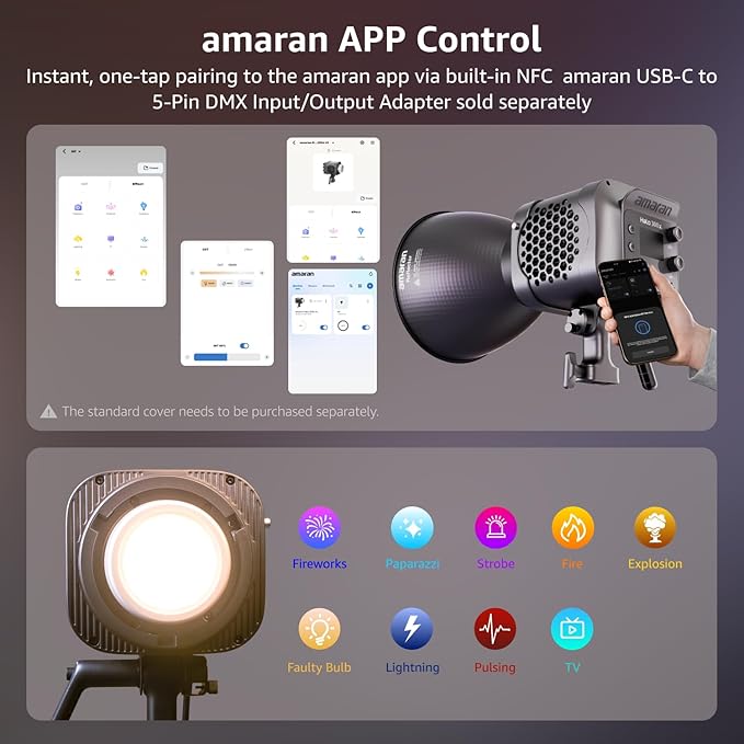 amaran Halo 300x LED Studio Light Compact 305W Bi-Color COB Video Light | APP Control,2700K - 6500K,9 Effects,Bowens Mount Silent Continuous Lighting for Video Photography Recording