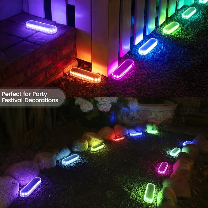 Honalia Solar Dock Driveway Lights Outdoor, RGB Color Changing Solar Powered Waterproof, Driveway Markers Concrete Step Lights for Deck Stairs Dock Runway 4 Pack