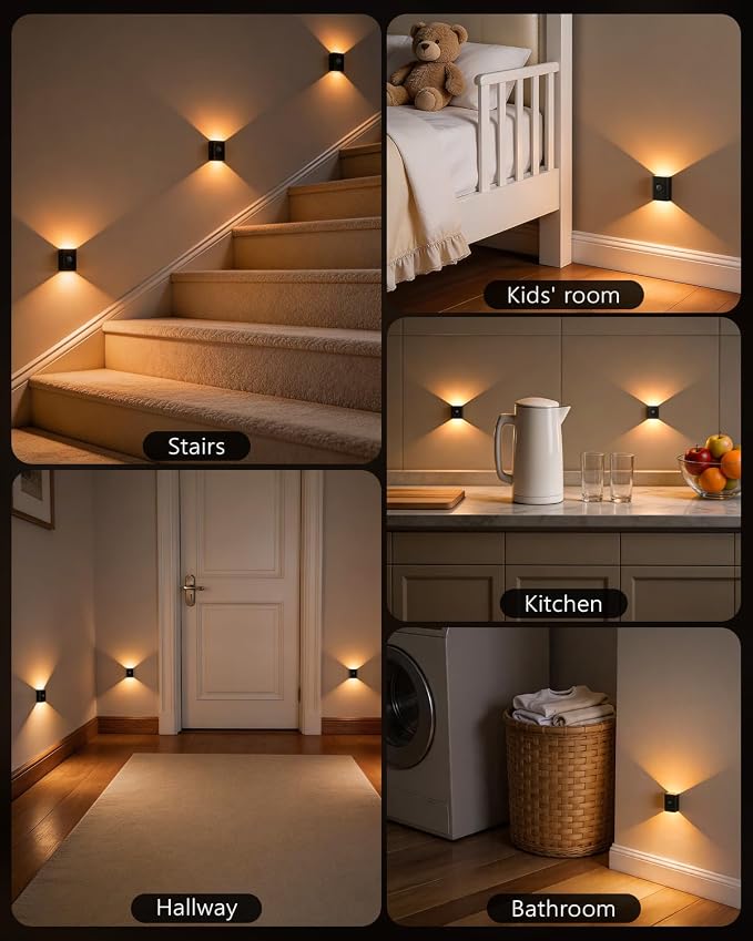 WILLED Rechargeable Motion Sensor Stair Lights Indoor, Magnetic Night Light | Mini Warm White Wireless LED Hallway Light with 3-in-1 Charging Cable for Stairway, Bathroom, Bedroom, Kitchen & Closet