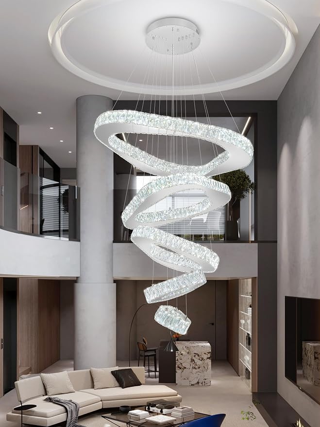 Large Crystal Chandelier Modern LED Dimmable Contemporary Chandelier Large Pendant Light for Living Room Foyer Staircase Silver Dia 40"