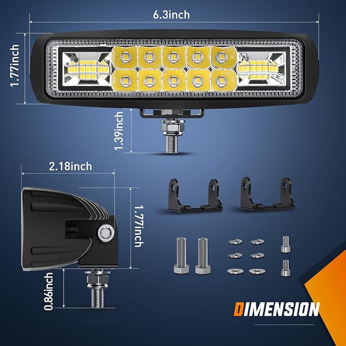 Nilight LED Pods 2PCS 6 Inch 60W Flood Spot Beam Combo Light Bar Driving Fog Off Road Lighting 12V 24V for Trucks UTV ATV Marine Boat Golf Cart Trailer