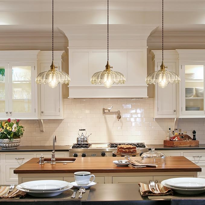 XZHGCEE Plug in Pendant Light Hanging Lamp: Kitchen Pendant Lighting Clear Glass Pendant Light, Pendant Lights for Kitchen Island, Bedroom, Dining Room, Living Room, E26 No Bulb