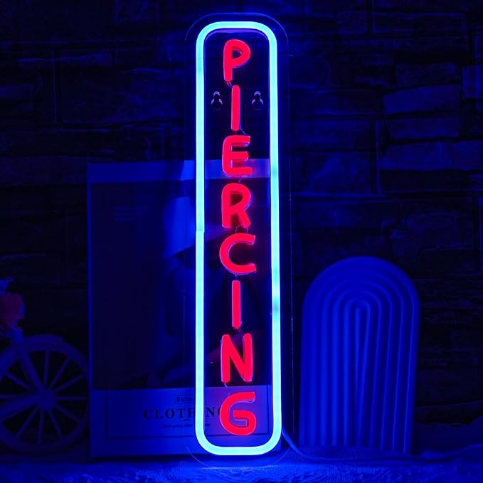 Piercing Neon Sign for Wall Decor Dimmable Letter LED Neon Sign for Salon Studio Shop Red Neon Lights for Body Piercing Business Store Tattoo SPA Shop Wall Decoration