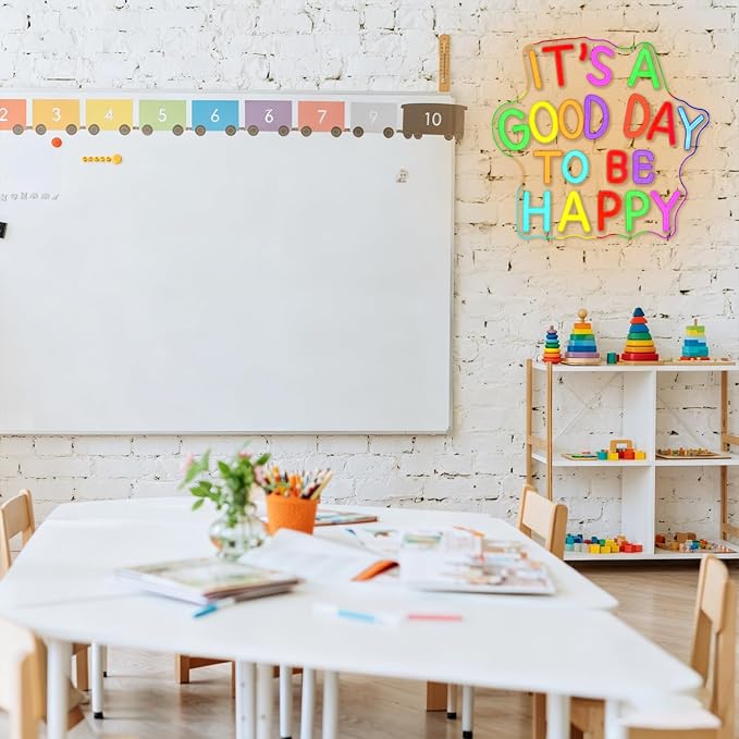 It's A Good Day To Be Happy Neon Sign for Wall Decor Art Neon Light Classroom Neon Sign Colorful Letter LED Sign for Classroom Libray Wedding Birthday Gallery Studio