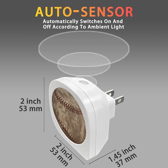 Baseball Night Light, Ball Game Sports American Night Lights Plug into Wall Decor,Dusk to Dawn Sensor Lamp for Bedroom Bathroom Kitchen Hallway Stairway Home Decoration, ZLU03064