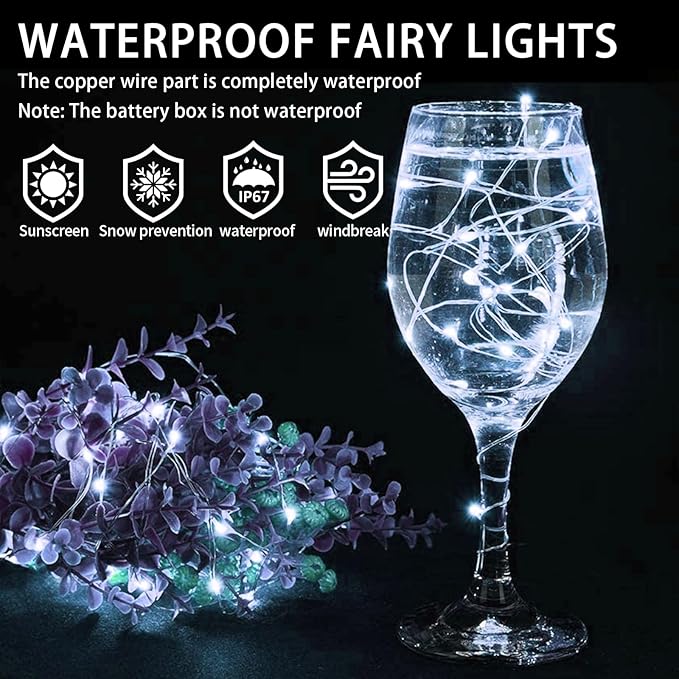 24 Pack White Fairy Lights Battery Operated, 7ft 20 LED Mini String Twinkle Lights for Christmas Halloween Easter Mason Jars Centerpiece Table Decorations (24, White)