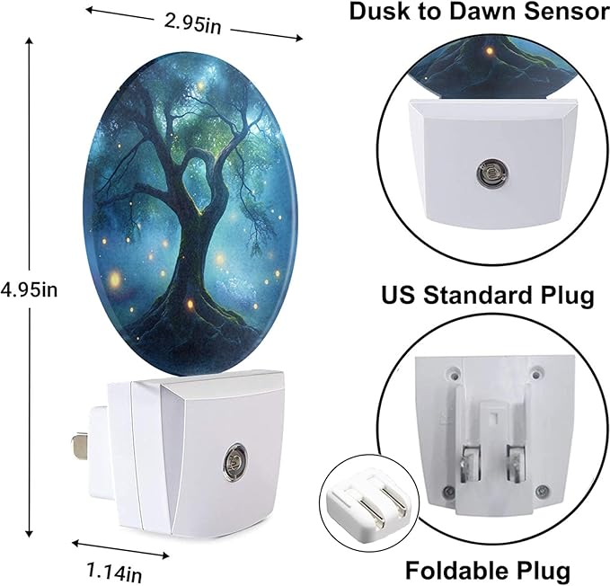 Growing Tree Night Light Forest Trees Firefly Glowworm Lightning Bug Night Lights Plug into Wall Auto on/Off LED Lighting 0.5W Sleep Friendly for Women Girls Boys