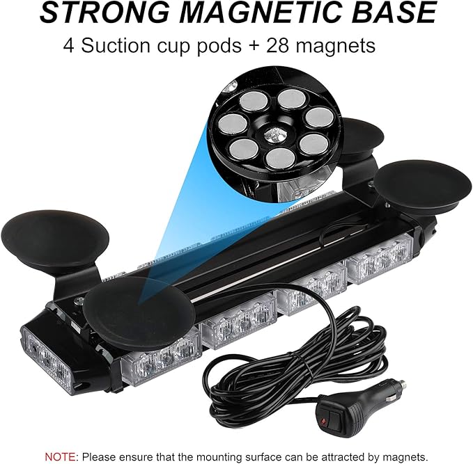 ASPL 16.8 Inch LED Strobe Flashing Light Bar, 26 Flashing Modes High Intensity Emergency Hazard Warning Beacon Lights with Magnetic Base for Car Trucks Trailer Roof Safety (White)
