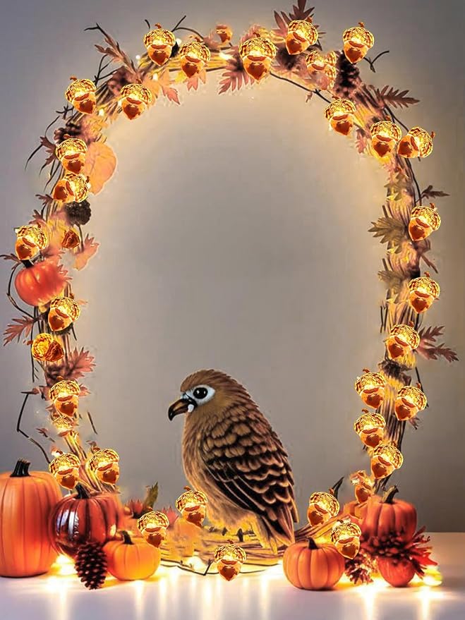 EXF Fall Decor Acorn Fairy Lights Battery Operated with Remote 10FT 30 LED | 8 Modes & Timer, IP44 Waterproof Halloween Twinkle String Lights for Indoor Outdoor Autumn Harvest Thanksgiving Day Decor