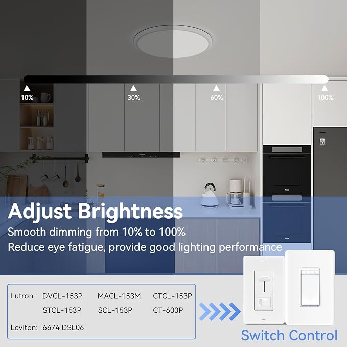 6 Pack 12 Inch Dimmable LED Flush Mount Ceiling Light Fixture 28W 3200LM 5 Color Temperature in One Super Slim Round Ceiling Lamp Low Profile Ceiling Lights for Living Bedroom Kitchen Laundry White