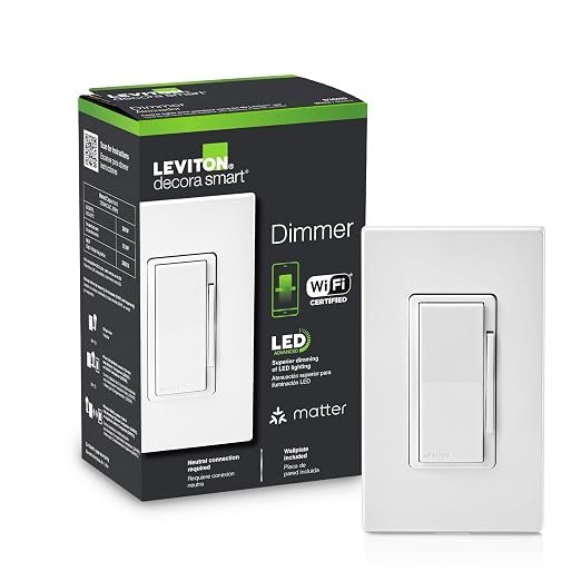 Leviton Decora Smart Dimmer Switch, Wi-Fi, Works with Matter, My Leviton, Alexa, Google Assistant, Apple Home/Siri & Wired or Wire-Free 3-Way, Neutral Wire Required, D36HD-1RW, White